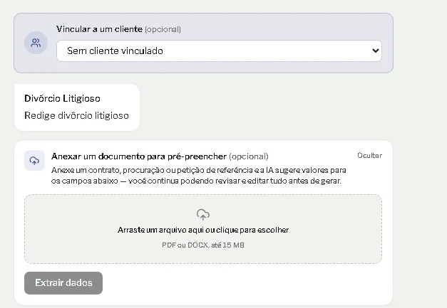 O card de anexo já vem aberto — arraste o documento e clique em Extrair dados.